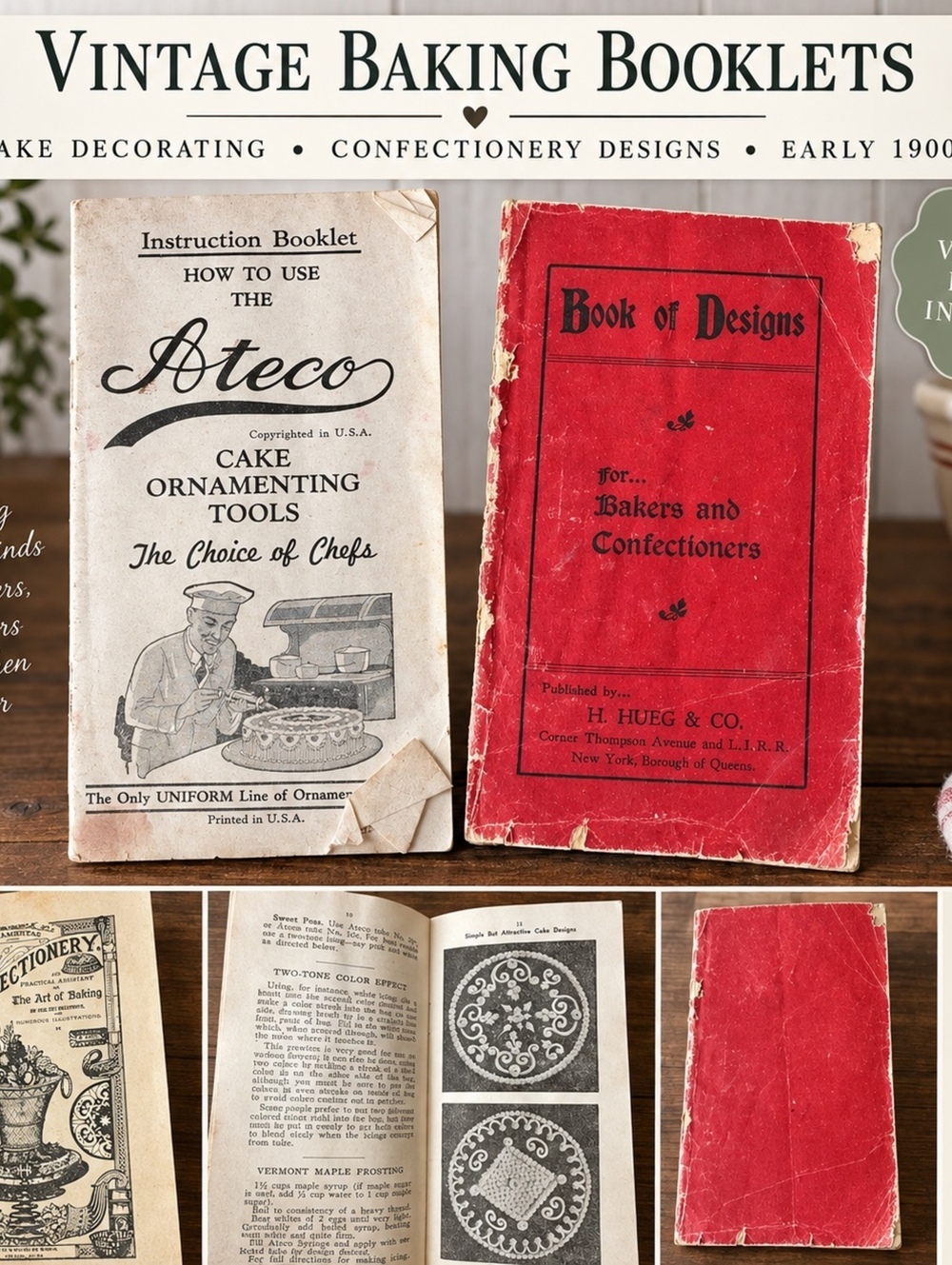 Antique Baking Booklets Lot 2 Ateco Cake Decorating & H. Hueg Confectionery 1896